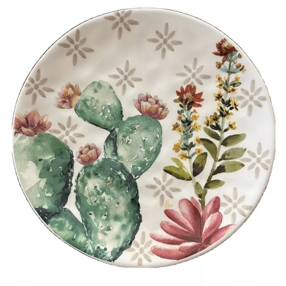 Pier 1  ~ DESERT CACTUS Salad or Dessert Plate Blooming Prickly Pear Cacti EC - Picture 1 of 4